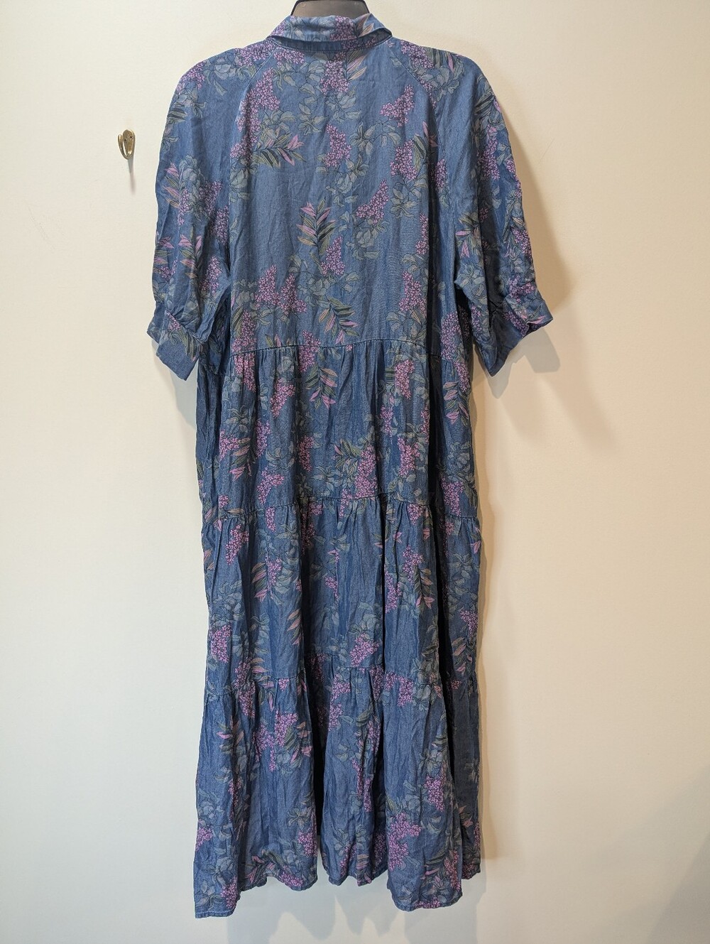 Natural Life Rebecca Wisteria Chambray Floral Tiered Oversized Boho Midi Dress - Picture 9 of 9